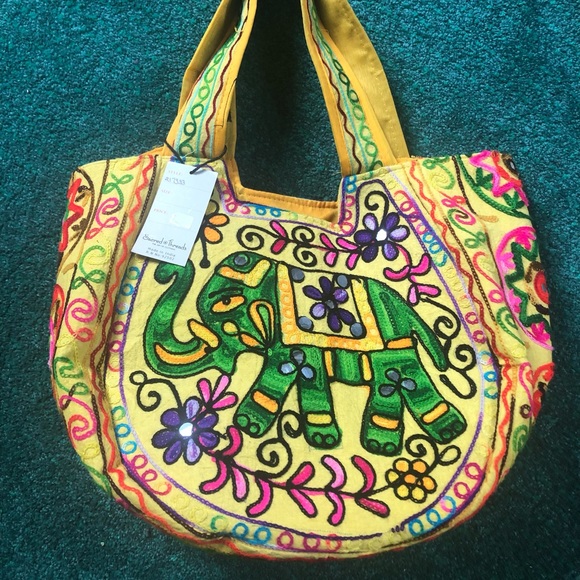 Sacred Threads Handbags - boho embroidered elephant bag